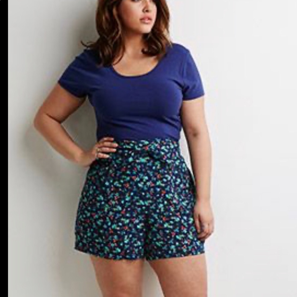 Forever 21 floral print rayon bow front shorts